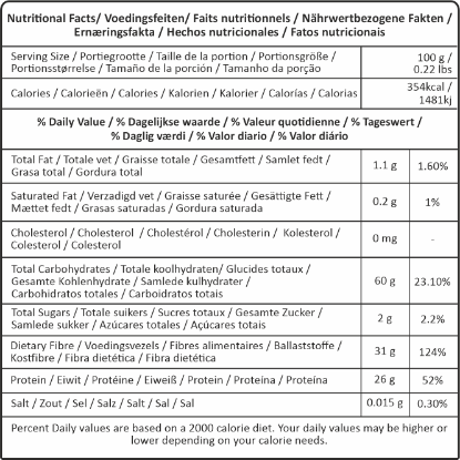 Nutritional facts for 500g split red lentils - high protein content in indian red lentil dal