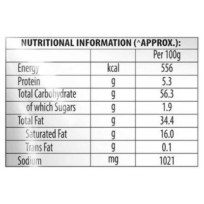 Nutritional information and ingredients for Kurkure Green Chutney Style 68g