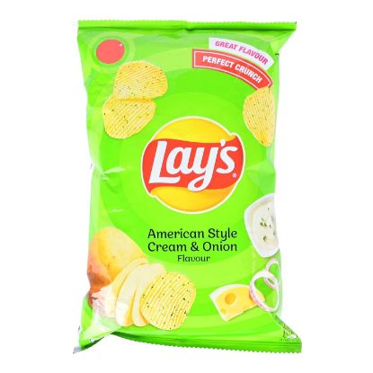 Front view of Lay's American Style Cream & Onion 48g pack - crispy flavored potato chips