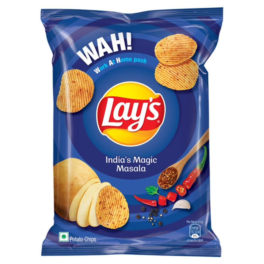 Front view of Lay's Magic Masala 48g pack - bold Indian spiced potato chips