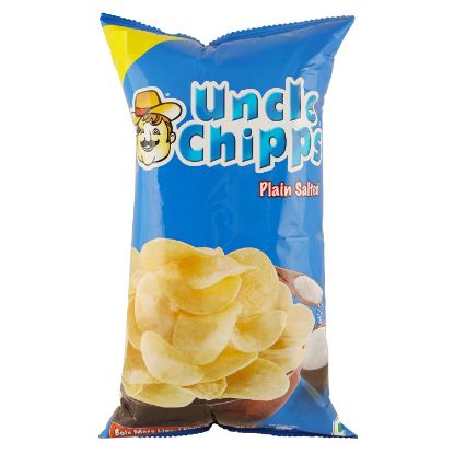 Front view of Uncle Chips Plain Salted 48g pack - classic crispy potato chips.