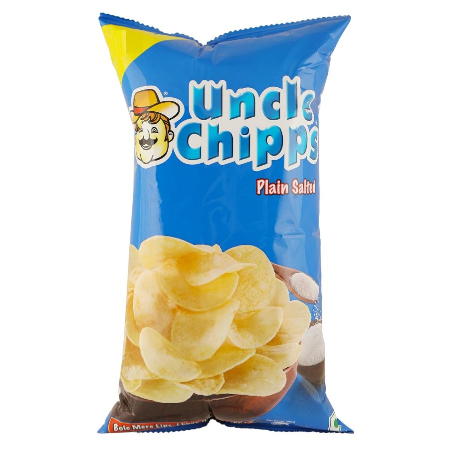Front view of Uncle Chips Plain Salted 48g pack - classic crispy potato chips.