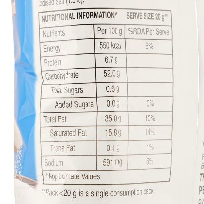 Nutritional information and ingredients for Uncle Chips Plain Salted 48g.