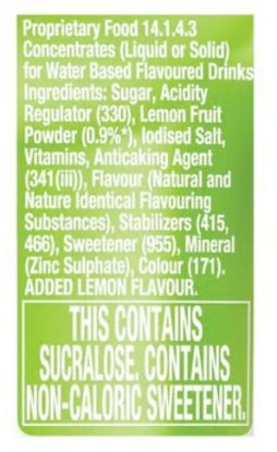 ingredient details for Tang Lemon instant juice powder