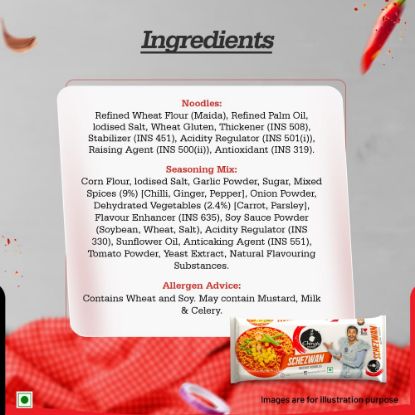 Nutritional information and ingredients for Ching's Schezwan seasoning and wheat noodles
