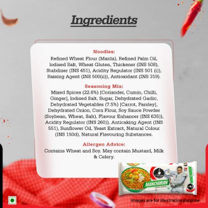 Nutritional information for Ching's Manchurian instant noodles - ingredients and spice mix details