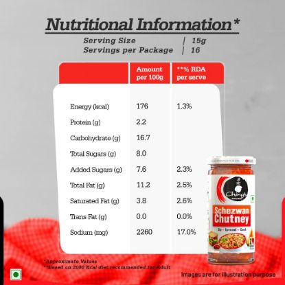 Nutritional information and ingredients for Ching's Secret Schezwan Chutney - spicy stir-fry sauce.