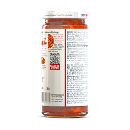 Side view of 250g Ching's Schezwan Chutney - buy Schezwan chutney online at Nitya Online