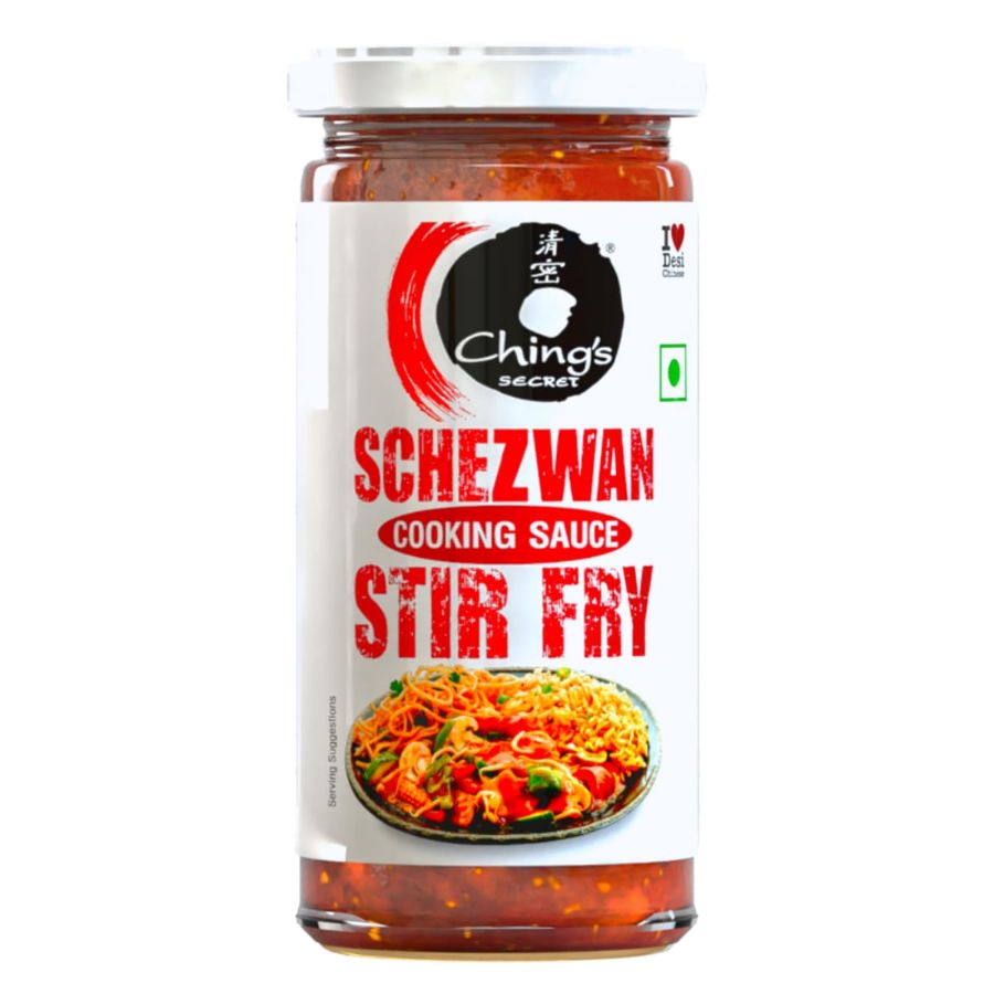 Front view of Ching's Secret Schezwan Sauce 250g bottle - authentic Indo-Chinese stir-fry sauce.