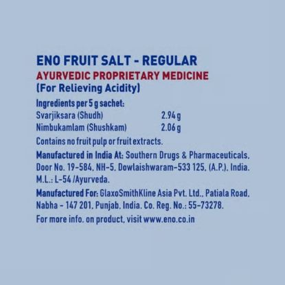 Dosage and ingredients for Eno Regular sachet and bottle - trusted digestive care