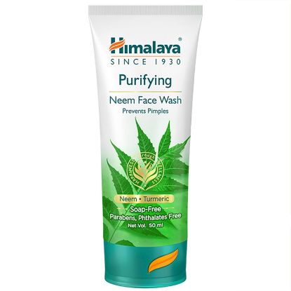 Front view of Himalaya Purifying Neem Face Wash 50ml tube - soap-free herbal cleanser