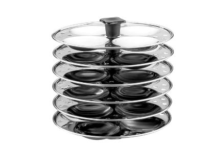 Close-up of Idly Cooker 6 plates - durable and hygienic steaming trays at Nitya Online