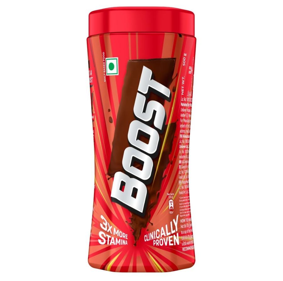 Front view of Boost Jar 500g - nutritious chocolate malt health drink for energy