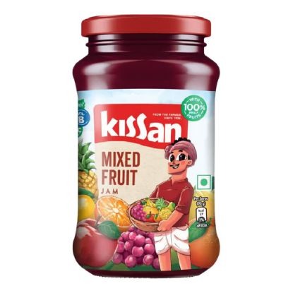 Front view of Kissan Mixed Fruit Jam 500g jar - delicious real fruit spread