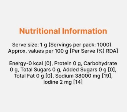 Nutritional label for Tata Salt 1kg - rich in essential iodine for mental development
