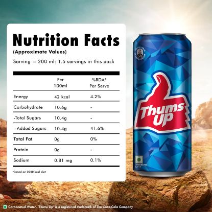 nutritional details for Thums Up 300ml can