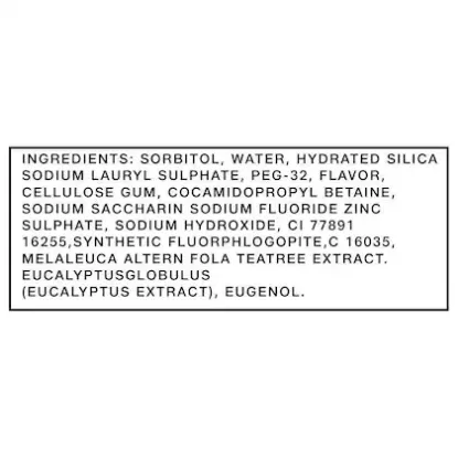 Ingredients and cavity protection details for Closeup Red Hot Gel Toothpaste
