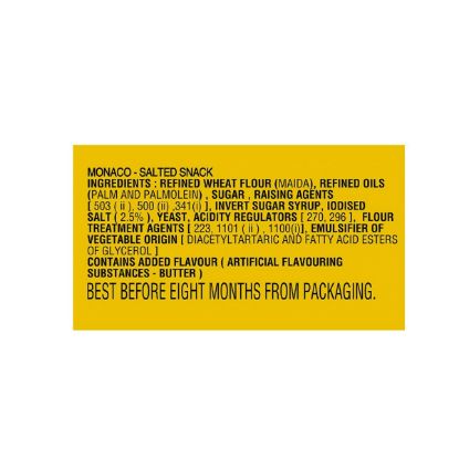 Ingredients facts for Parle Monaco 253.2g salty biscuits