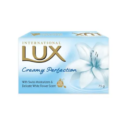 Front view of Lux International Soap 75g pack - premium moisturizing beauty soap