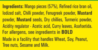 Priya cut mango pickle - ingredients