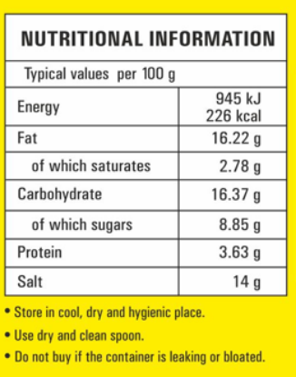 nutritional info for garlic-free hot mango pickle