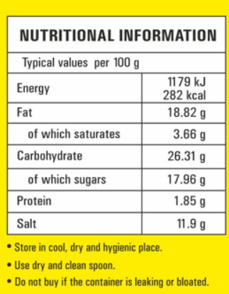 Priya ginger pickle - nutritional info for garlic-free ginger achar