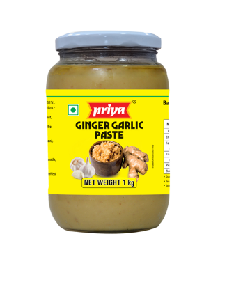 Front view of Priya’s Ginger Garlic Paste 1kg tub - premium bulk cooking paste.