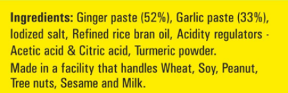 Ingredients for Priya’s Ginger Garlic Paste 1kg