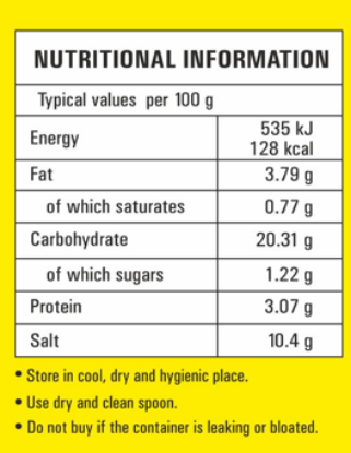 Nutritional information for Priya’s Ginger Garlic Paste 1kg