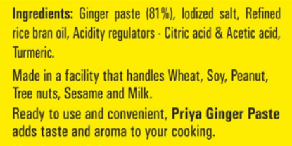 Ingredients for Priya’s Ginger Garlic Paste 300g
