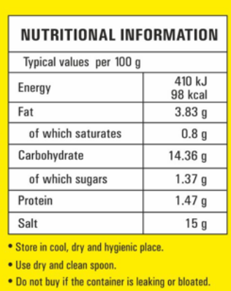 nutritional information for Priya’s Ginger Garlic Paste 300g
