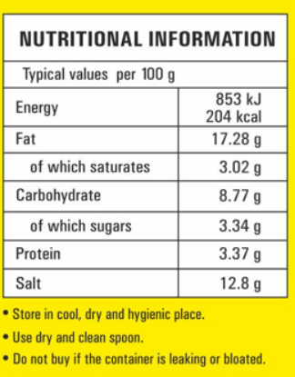 nutritional info for garlic-free chilli pickle