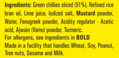 Priya green chilli achar - ingredients