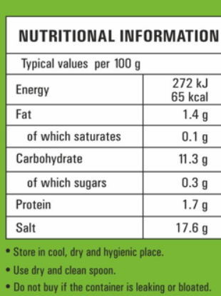 nutritional info for garlic-free indian lime pickle