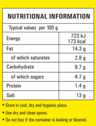 Nutritional info for garlic-free mixed achar