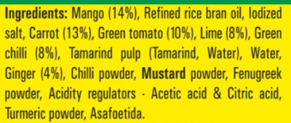 Priya vegetable pickle - ingredients