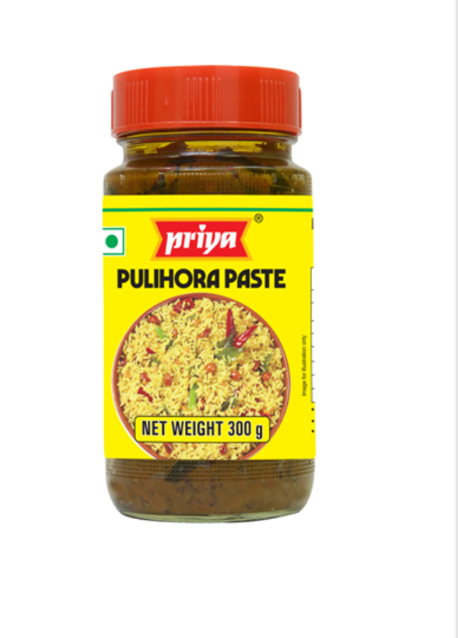 Front view of Priya Pulihora Paste 300g jar - authentic tamarind rice mix.