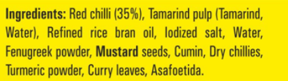 Priya red chilli achar - ingredients