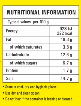 Nutritional info for garlic-free red chili pickle