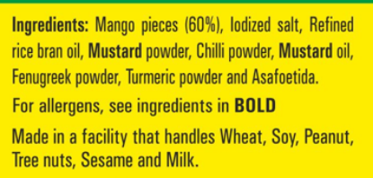 Priya Avakaya pickle - ingredients