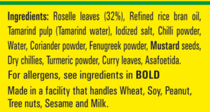 Priya Gongura pickle - ingredients