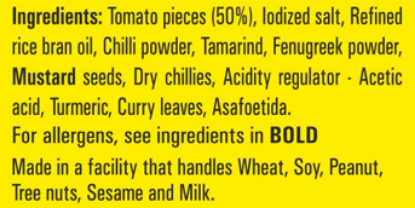 Priya tomato pickle - ingredients