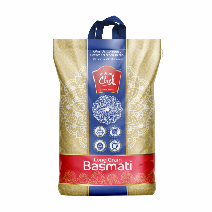 Front view of Indian Chef Extra Long Basmati Rice 10kg bag - premium aromatic rice